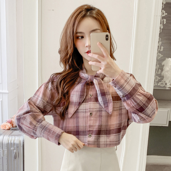 Cămașă casual de damă, în roz și maro, cu nasturi și mâneci largi