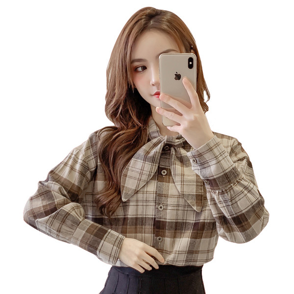 Cămașă casual de damă, în roz și maro, cu nasturi și mâneci largi