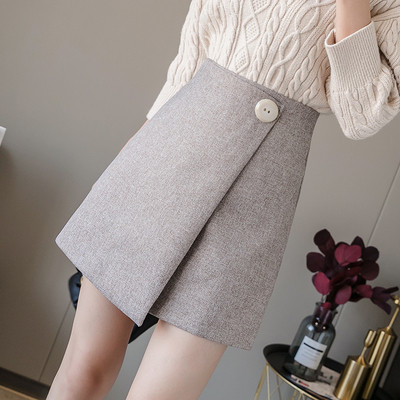 Fusta de dama cu talie inalta si nasture - model asimetric in trei culori