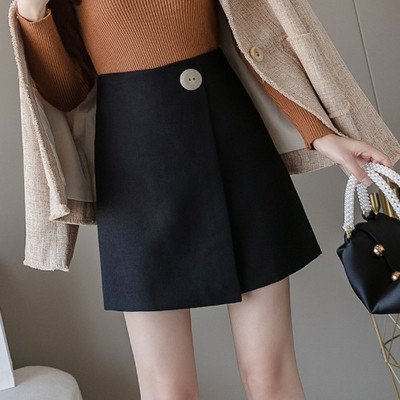 Fusta de dama cu talie inalta si nasture - model asimetric in trei culori