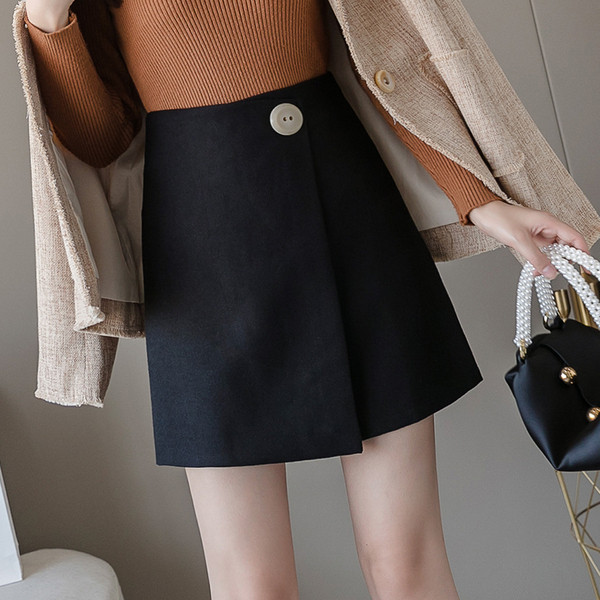 Fusta de dama cu talie inalta si nasture - model asimetric in trei culori