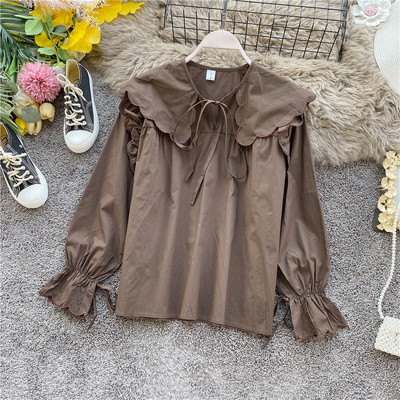 Stílusos női ing fűzős és hosszú ujjú fekete, fehér, bézs, piros és barna színben