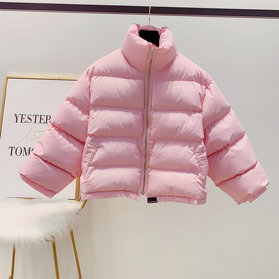 Χειμερινό γυναικείο μπουφάν με φερμουάρ σε πράσινο, πορτοκαλί, ροζ και λευκό χρώμα