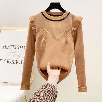 Női pulóver kerek nyakkivágással fehér, fekete, bézs és barna színben