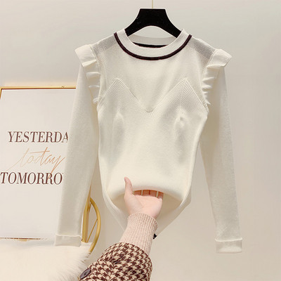 Női pulóver kerek nyakkivágással fehér, fekete, bézs és barna színben