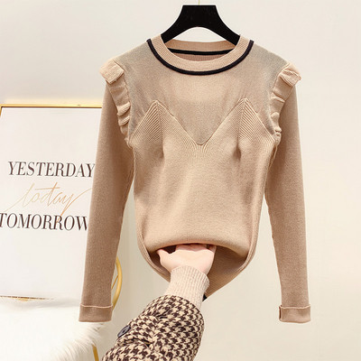 Női pulóver kerek nyakkivágással fehér, fekete, bézs és barna színben