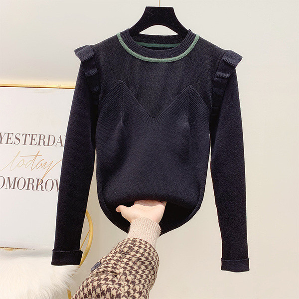 Női pulóver kerek nyakkivágással fehér, fekete, bézs és barna színben