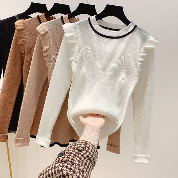 Női pulóver kerek nyakkivágással fehér, fekete, bézs és barna színben