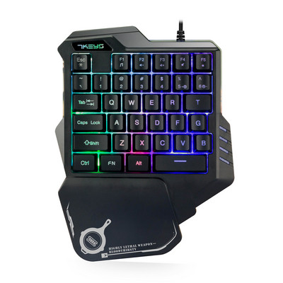 Mechanical one-handed gaming keyboard with multicolored LED lights in black