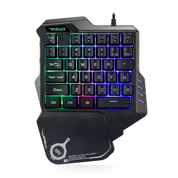Механична геймърска клавиатура за една ръка с многоцветни LED светлини в черен цвят
