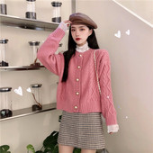 Női kötött kardigán széles modell kék, fehér és rózsaszín színekben