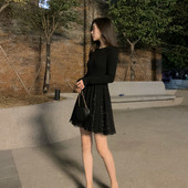 Νέο μοντέλο γυναικείο φόρεμα με στρογγυλη λαιμόκοψη σε μαύρο και μπεζ χρώμα