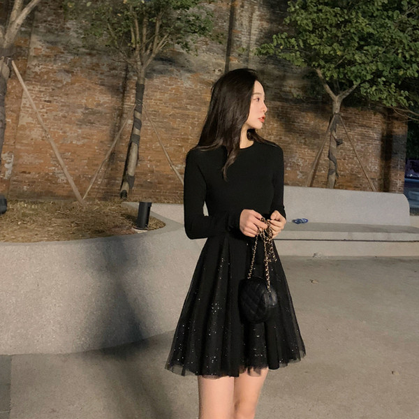 Νέο μοντέλο γυναικείο φόρεμα με στρογγυλη λαιμόκοψη σε μαύρο και μπεζ χρώμα