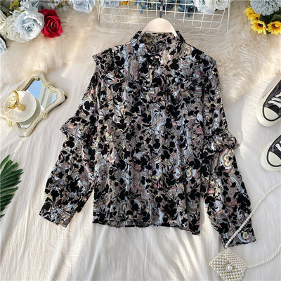 Cămașă modernă de șifon de damă cu model floral și nasturi în patru culori