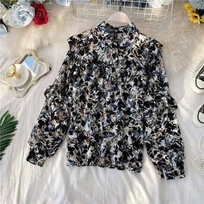 Cămașă modernă de șifon de damă cu model floral și nasturi în patru culori