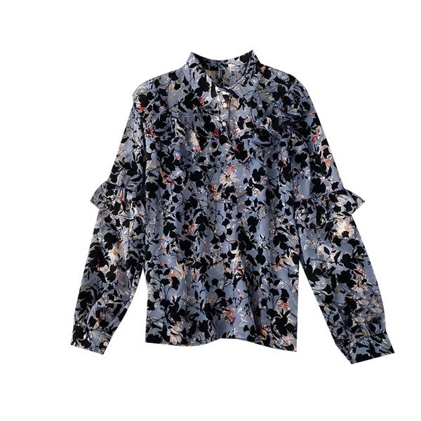 Cămașă modernă de șifon de damă cu model floral și nasturi în patru culori