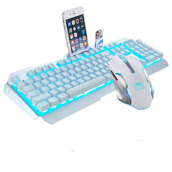 Σετ  παιχνιδιών με πληκτρολόγιο και ποντίκι με LED με λευκά χρώματα