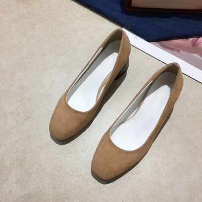 Γυναικεία μοντέρνα σουέτ παπούτσια με χοντρό τακούνι σε διάφορα χρώματα