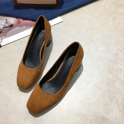 Γυναικεία μοντέρνα σουέτ παπούτσια με χοντρό τακούνι σε διάφορα χρώματα