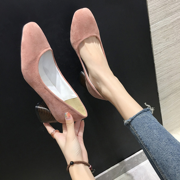 Γυναικεία μοντέρνα σουέτ παπούτσια με χοντρό τακούνι σε διάφορα χρώματα