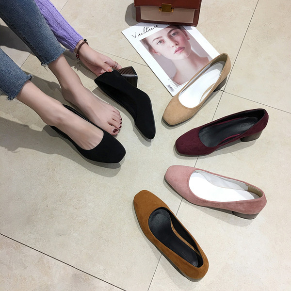 Γυναικεία μοντέρνα σουέτ παπούτσια με χοντρό τακούνι σε διάφορα χρώματα