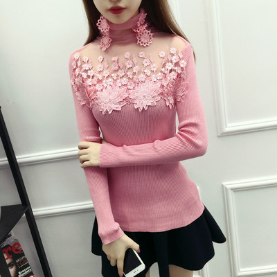 Γυναικείο πουλόβερ σε τέσσερα χρώματα με ψηλό κολάρο και στοιχεία 3D