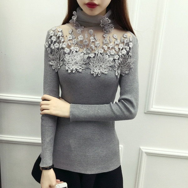 Γυναικείο πουλόβερ σε τέσσερα χρώματα με ψηλό κολάρο και στοιχεία 3D