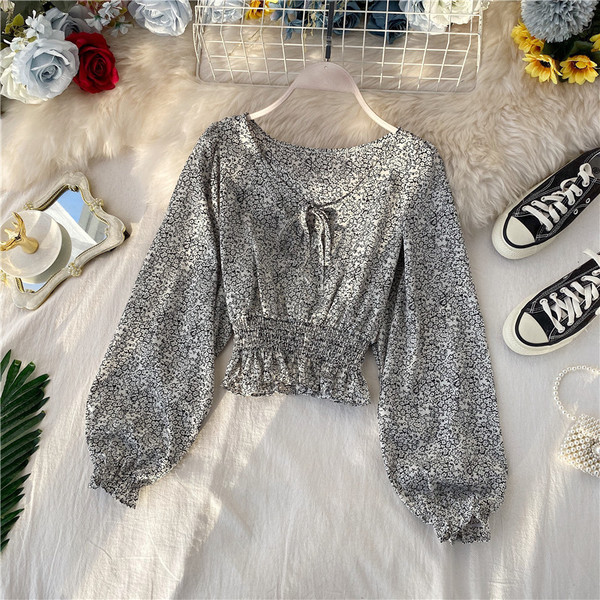 Κομψή κοντή μπλούζα με δεσμούς και  μακρύ μανίκι σε τέσσερα χρώματα