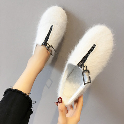 Női alkalmi pehelycipő lapos talppal és cipzárral fekete, bézs és fehér színben