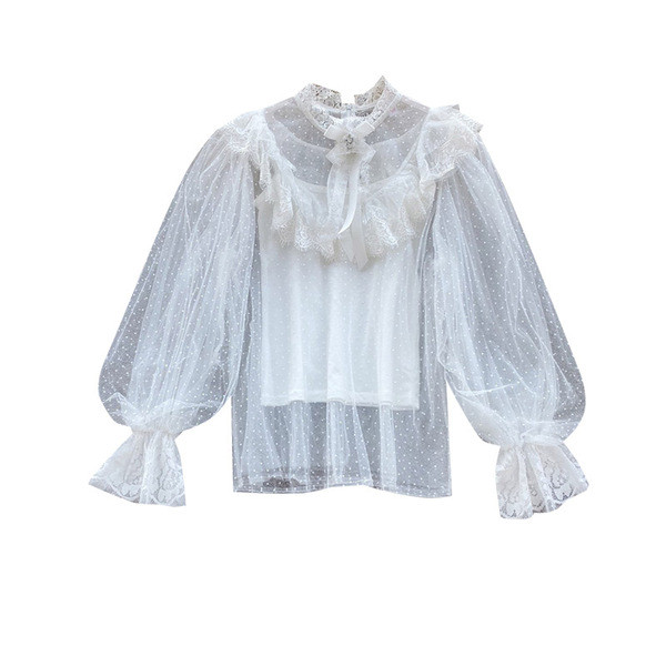 Modern női ing csipke és tüll ujjú fehér színben