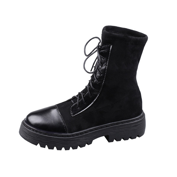 Női őszi-téli csizma fűzővel és lapos talppal, fekete és bézs színben