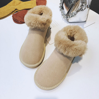 Cizme de iarnă de damă cu căptușeală moale și talpă plată în negru, bej, maro și gri