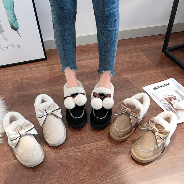 Γυναικεία φθινοπώρου-χειμώνα παπούτσια με μαλακή επένδυση και μαύρη, μπεζ και καφέ χρώμα με κορδέλα