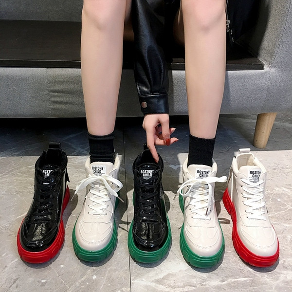 Γυναικεία αθλητικά casual αθλητικά παπούτσια με απαλή επένδυση και έγχρωμη  σόλα