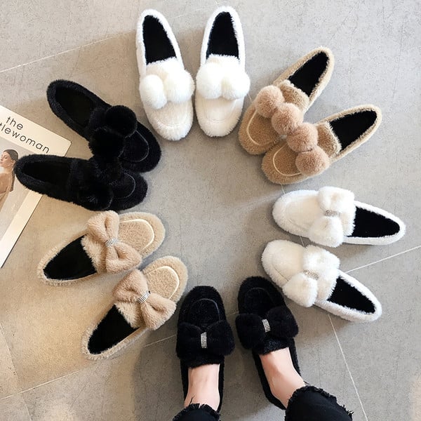 Χειμερινά παπούτσια χειμωνιάτικα χνουδωτά  με επίπεδη σόλα σε τρία χρώματα