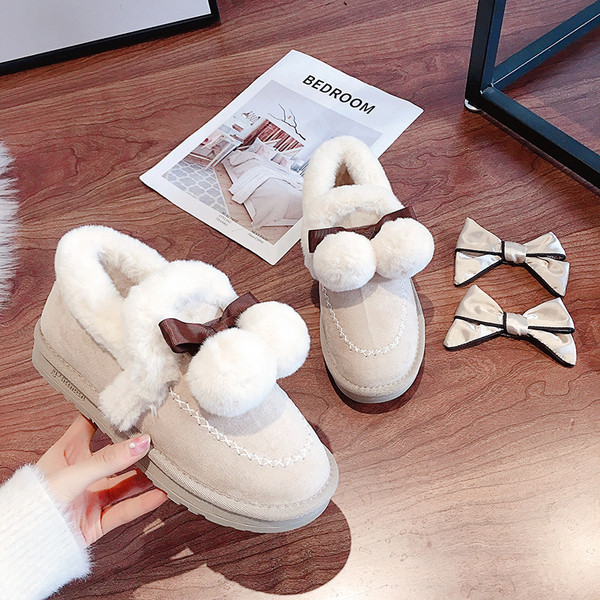 Pantofi de iarnă de damă cu căptușeală moale și puf în negru, bej și maro