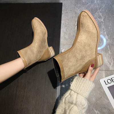 Cizme moderne de dama cu talpa plate in negru si bej