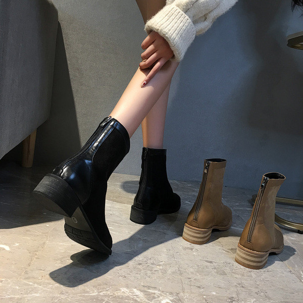 Cizme moderne de dama cu talpa plate in negru si bej