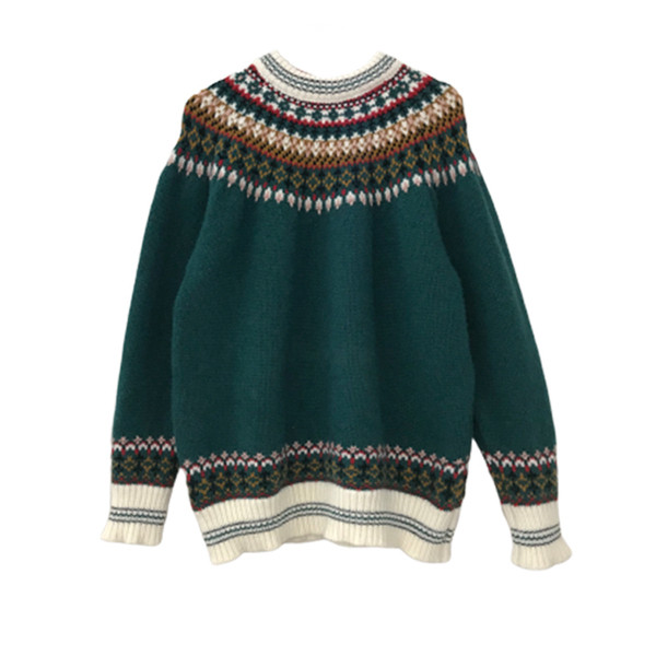 Χριστουγεννιάτικο γυναικείο πουλόβερ  με στρογγυλή λαιμόκοψη σε κόκκινο, λευκό και πράσινο χρώμα