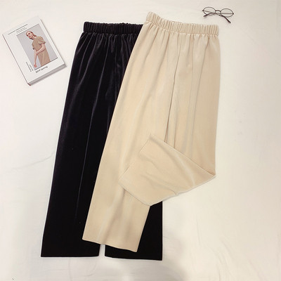 Дамски панталони от рипсано кадифе с висока талия в бежов и черен цвят