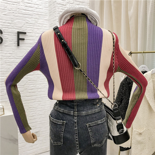 Csíkos női pulóver őszre és télre, polo gallérral - két színben