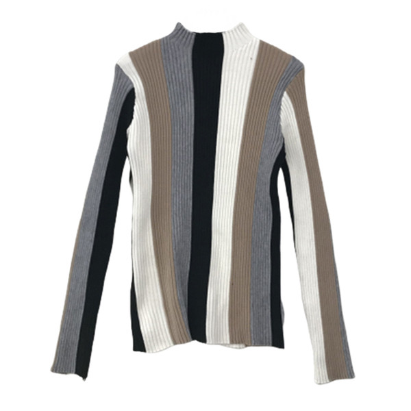 Csíkos női pulóver őszre és télre, polo gallérral - két színben