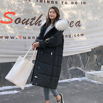 Hosszú női téli kabát kapucnival és pehelyszínnel, kék, fekete és fehér színben