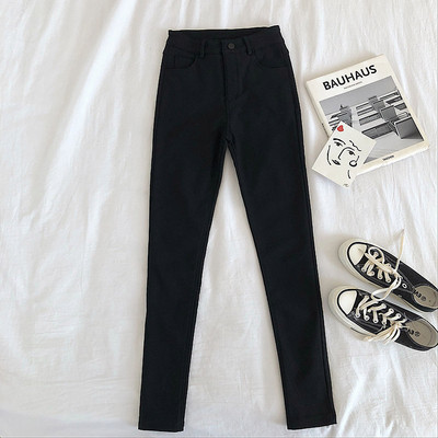 Blugi de dama in gri si negru cu talie inalta si buzunare