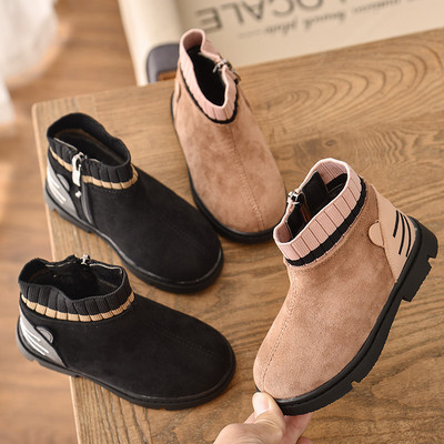 Χειμερινές μπότες με φερμουάρ για κορίτσια σε μαύρο και καφέ χρώμα