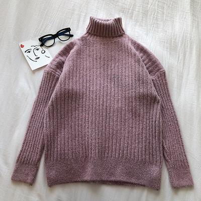 Női vastag pulóver három színben polo gallérral és hosszú ujjal