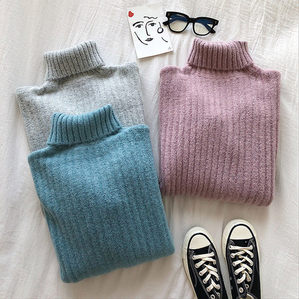 Női vastag pulóver három színben polo gallérral és hosszú ujjal