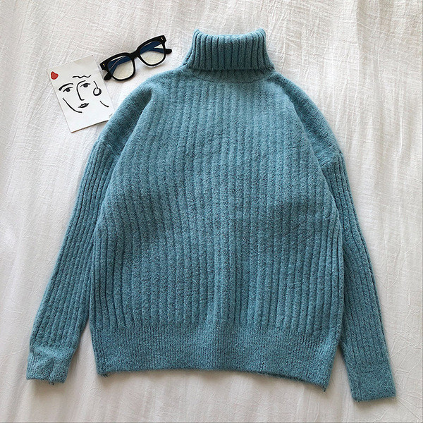 Női vastag pulóver három színben polo gallérral és hosszú ujjal