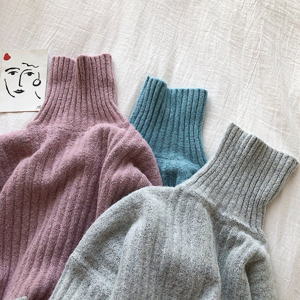 Női vastag pulóver három színben polo gallérral és hosszú ujjal