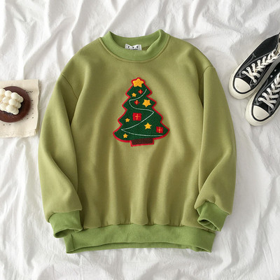 Bluză de damă în patru culori cu decolteu rotund și motiv de brad de Crăciun